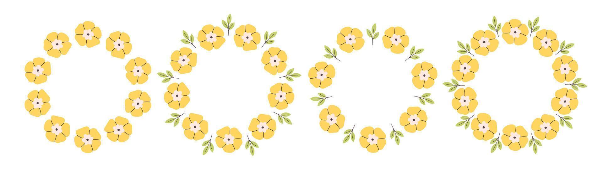 Floral circle frame. Hand drawn simple botanical round border, floral wreath, laurel. Design for invitation, card, banner, logo vector