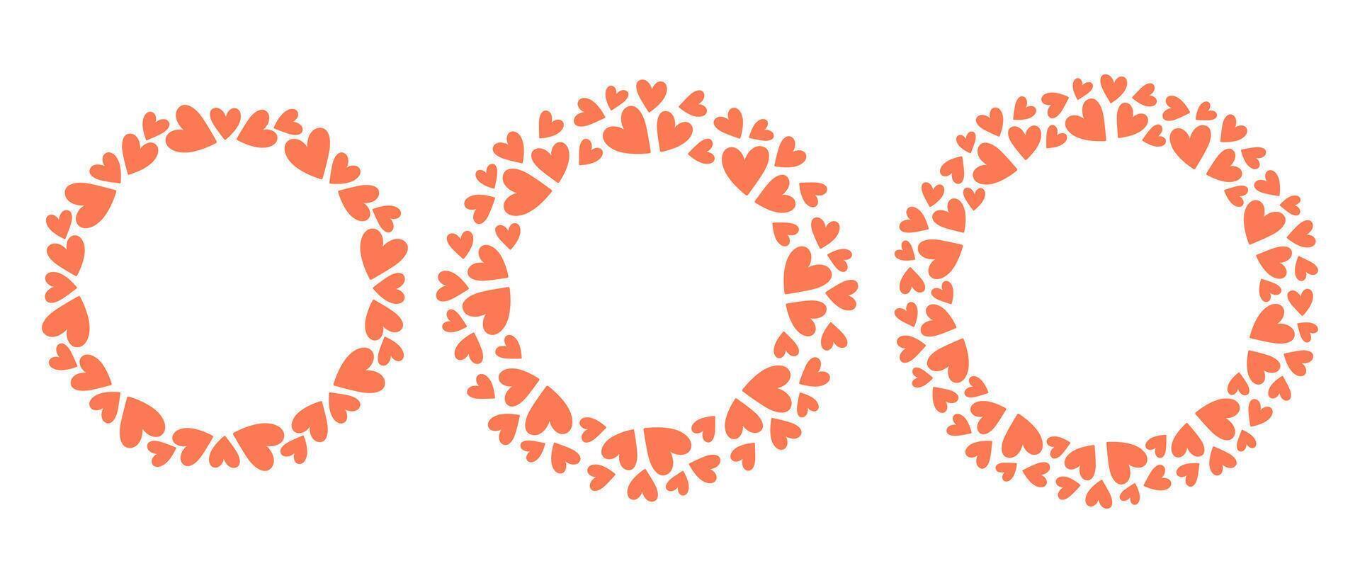 Simple circle frame with hearts. Hand drawn heart round border, wreath. Design for invitation, card, banner, logo vector