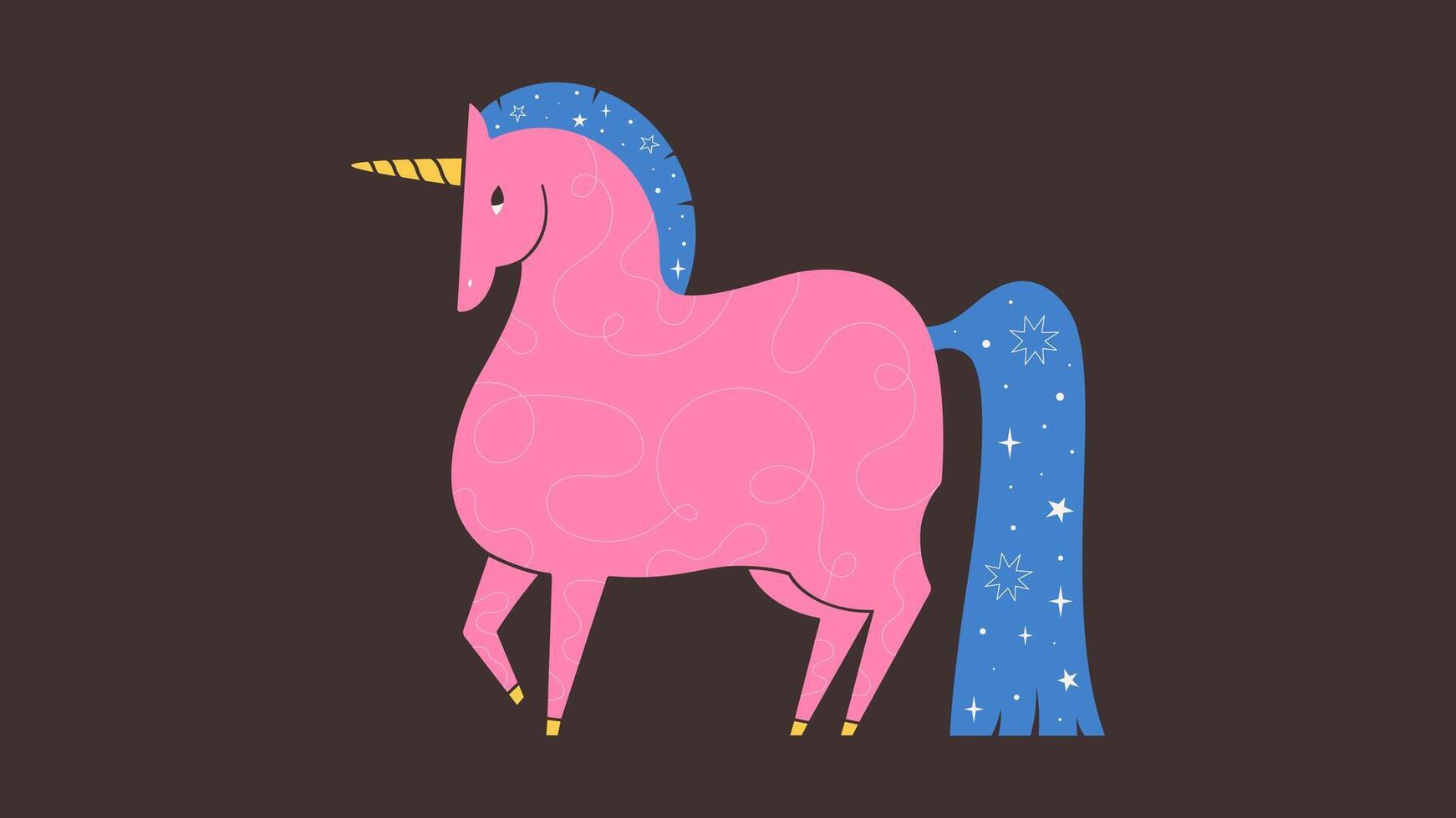 Cute pink unicorn. Fairytale funny whimsical groovy horse. Print design for greeting cards, posters, banners. Year of the Horse vector