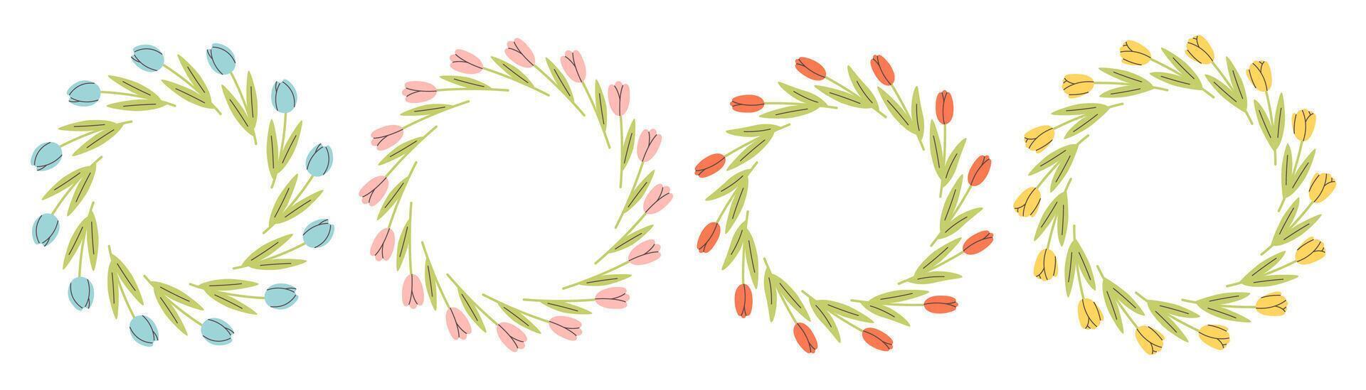 Floral simple circle frame. Hand drawn botanical round border, floral wreath, laurel. Design for invitation, card, banner, logo vector