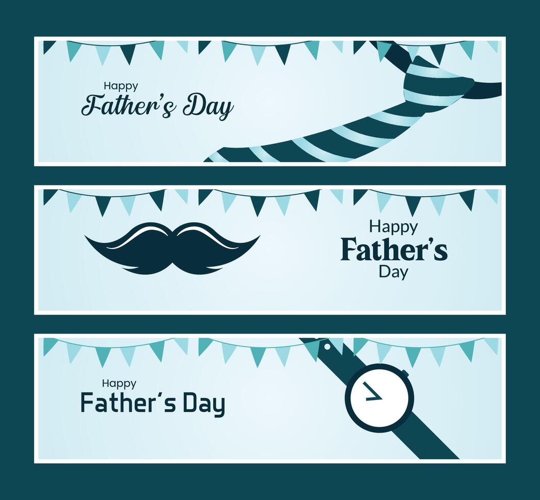 Father's Day Celebration Banner Set, Includes Mustache, Tie, Watch Elements Designs for Posters, Cards, Social Media vector