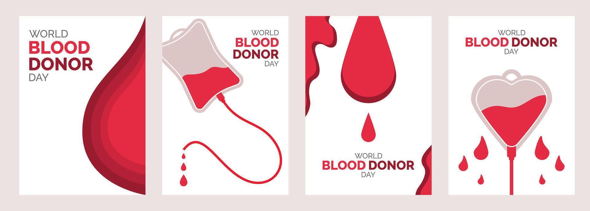 World Blood Donor Day Poster Set, Life-Saving Awareness Campaign Designs, Encourage Blood Donation with Impactful Art vector