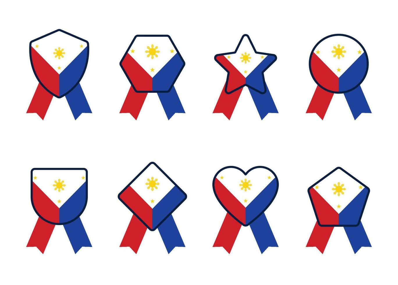 Philippine Flag Badges Collection, Patriotic Icons for Independence Day, National Emblem Clipart for Design and Print vector