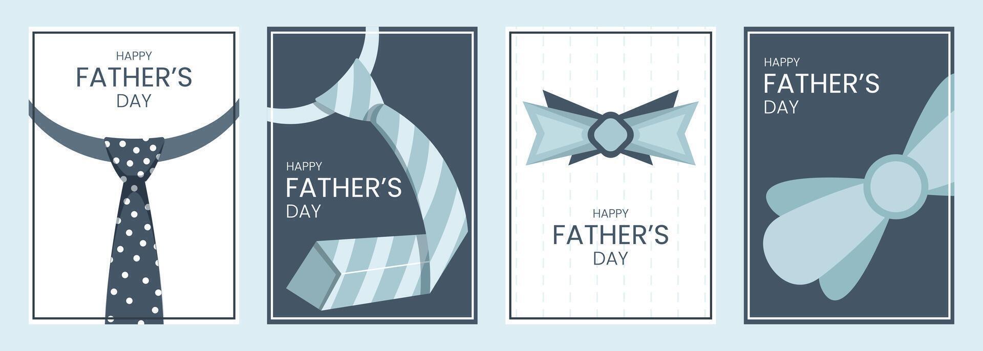 Happy Father's Day Card, Poster and Banner Set, Elegant Necktie and Bow tie Designs for Dad, Minimal Flat Style Greeting Illustration vector