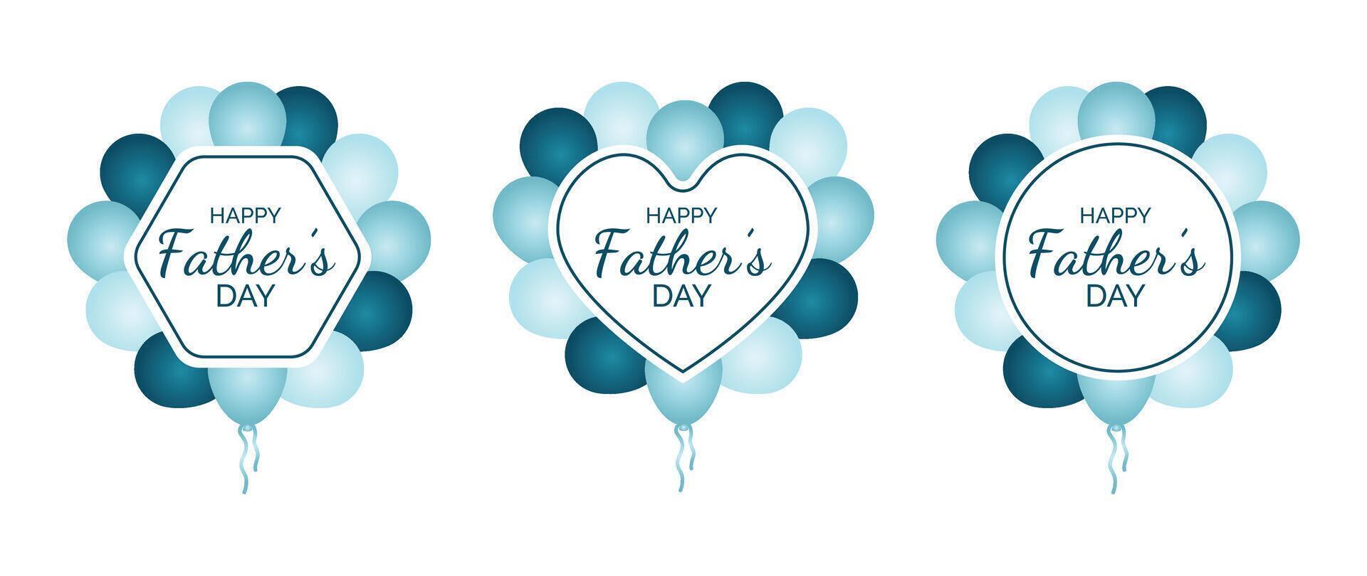 Happy Father's Day Balloon Clipart Set, Festive Shape-Framed Designs for Dad, Heart, Circle, Hexagon Elements for Celebration vector