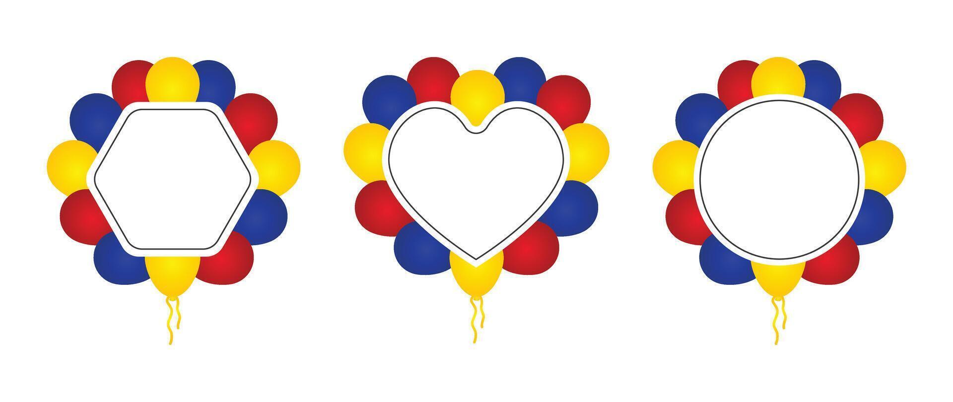 Philippine Independence Day Balloon Frames Heart, Circle, Hexagon with Red, Blue, Yellow Colors, Festive Design for National Celebration and Decoration vector