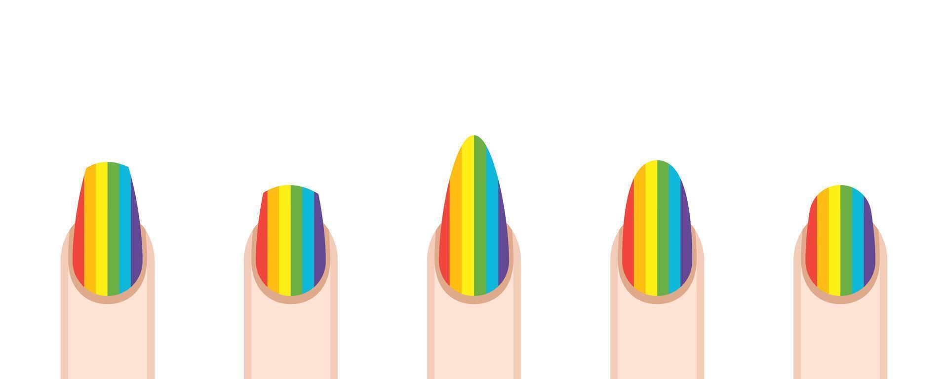 Rainbow Pride Nail Art, Colorful Manicure Designs, Fashion Statement Nails vector