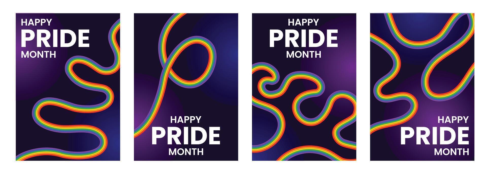Colorful Happy Pride Month Banners Vibrant Rainbow Abstract Designs, Pride Month Celebration Posters vector