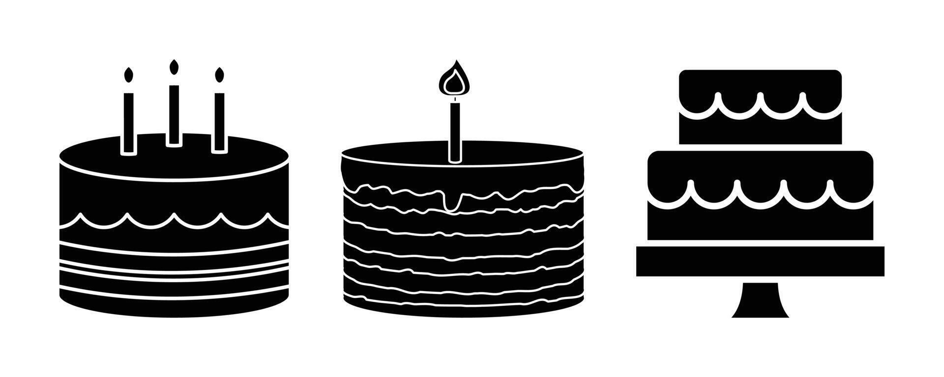 Three cake silhouettes with candles isolated on a white background vector
