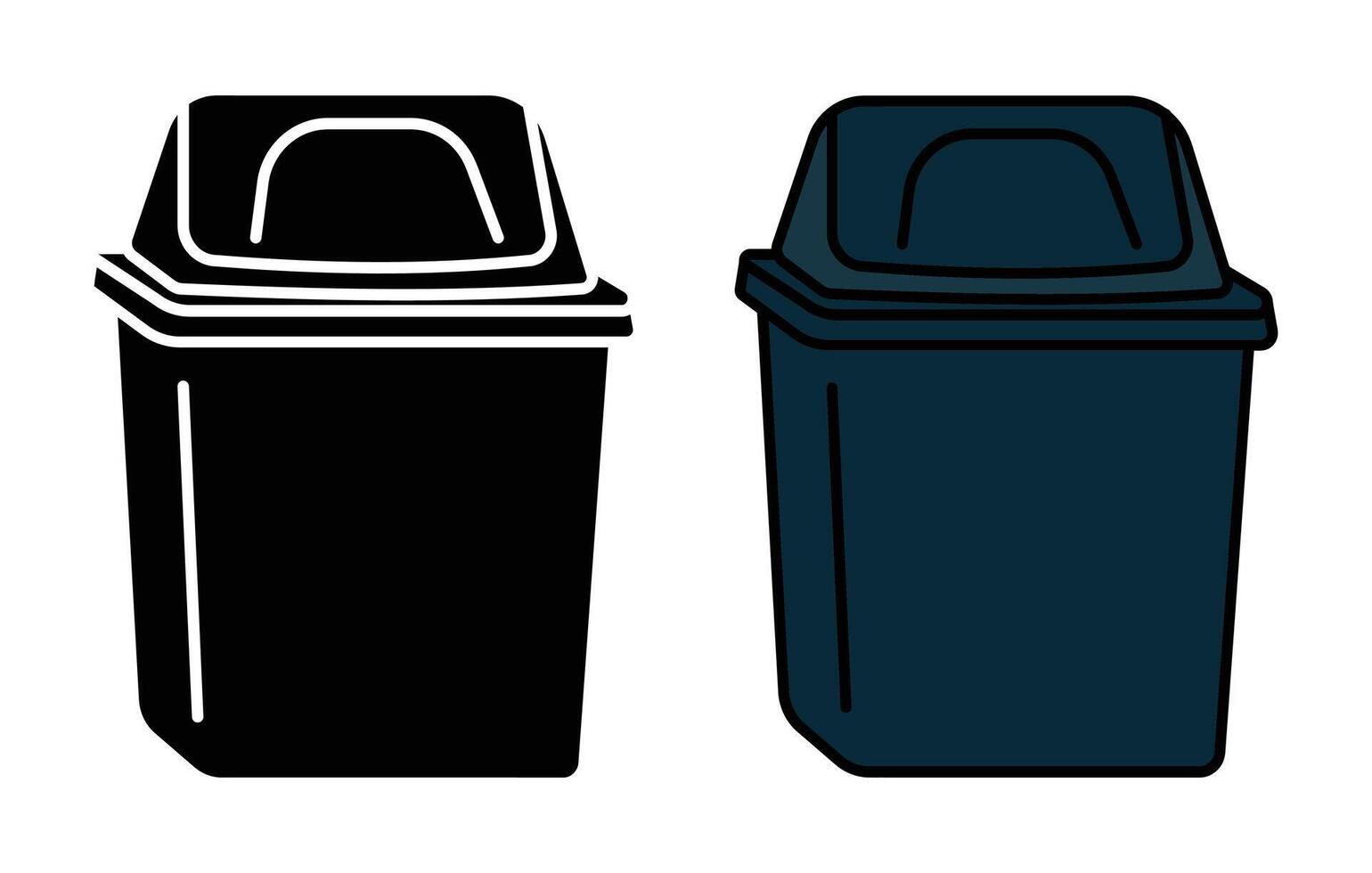 Black and dark blue waste bin icons simple illustrations vector