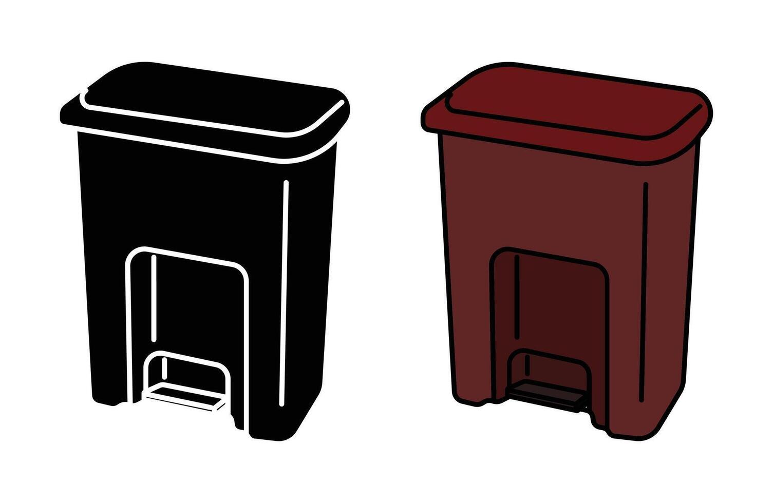Step trash can illustrations black and maroon vector