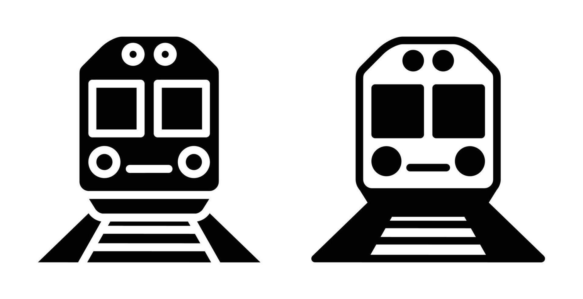 Two simple black and white train icons on tracks vector