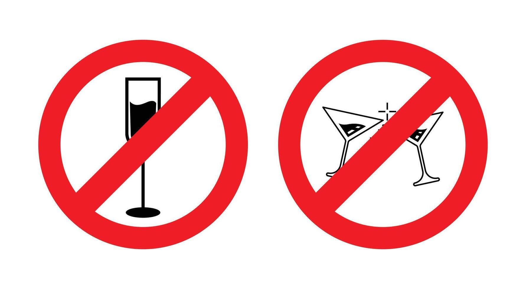 No Alcohol Sign Prohibited Champagne and Cocktail Glass Icons vector