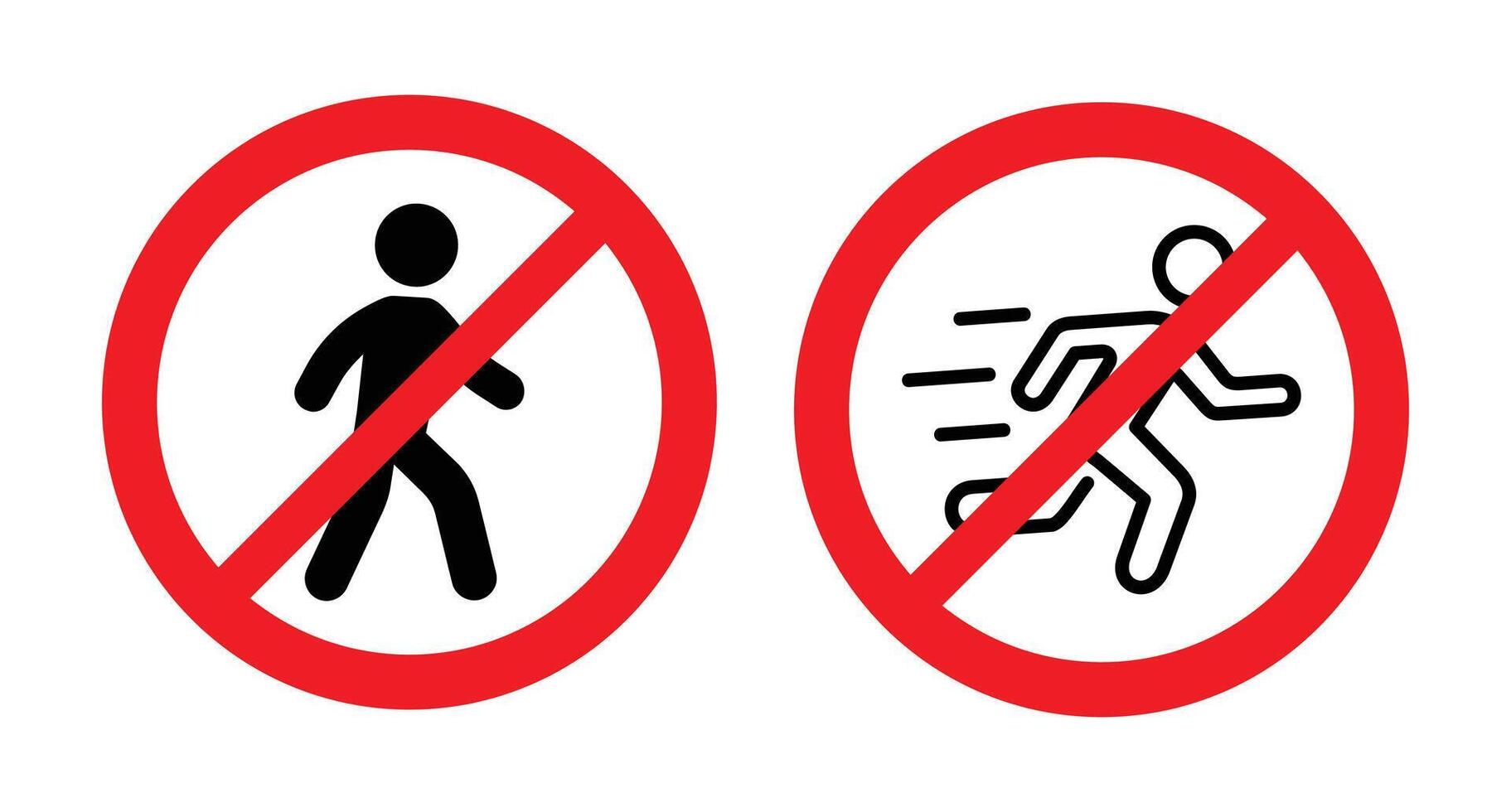 No Walking and No Running Signs. Prohibition Symbols vector
