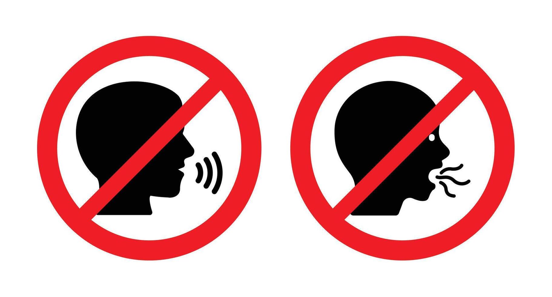 No Talking and No Coughing Sign. Prohibited Human Silhouette Icons vector