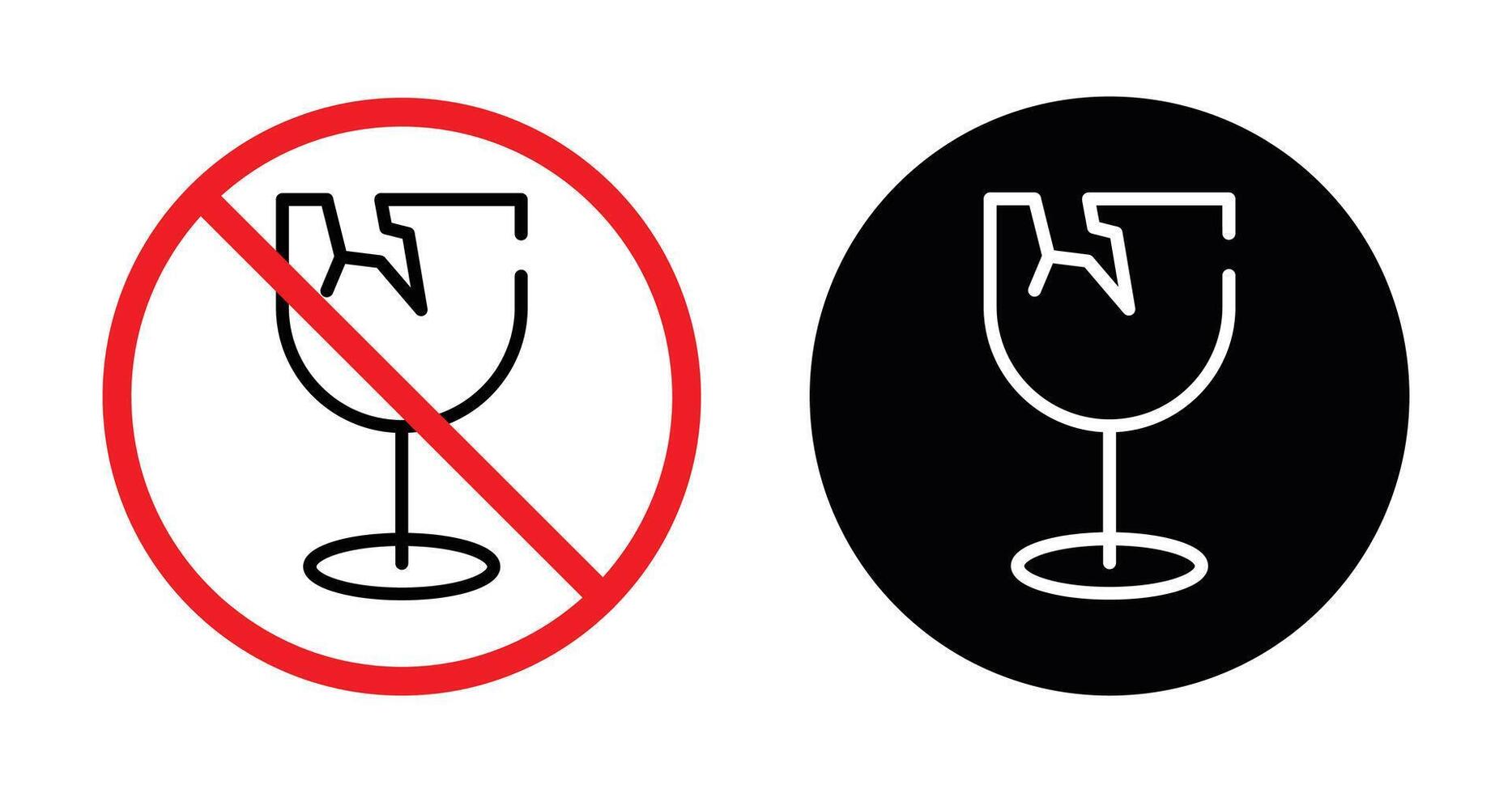 Fragile Icon Set - Handle With Care Symbol, Broken Glass Sign, Shipping Packaging vector