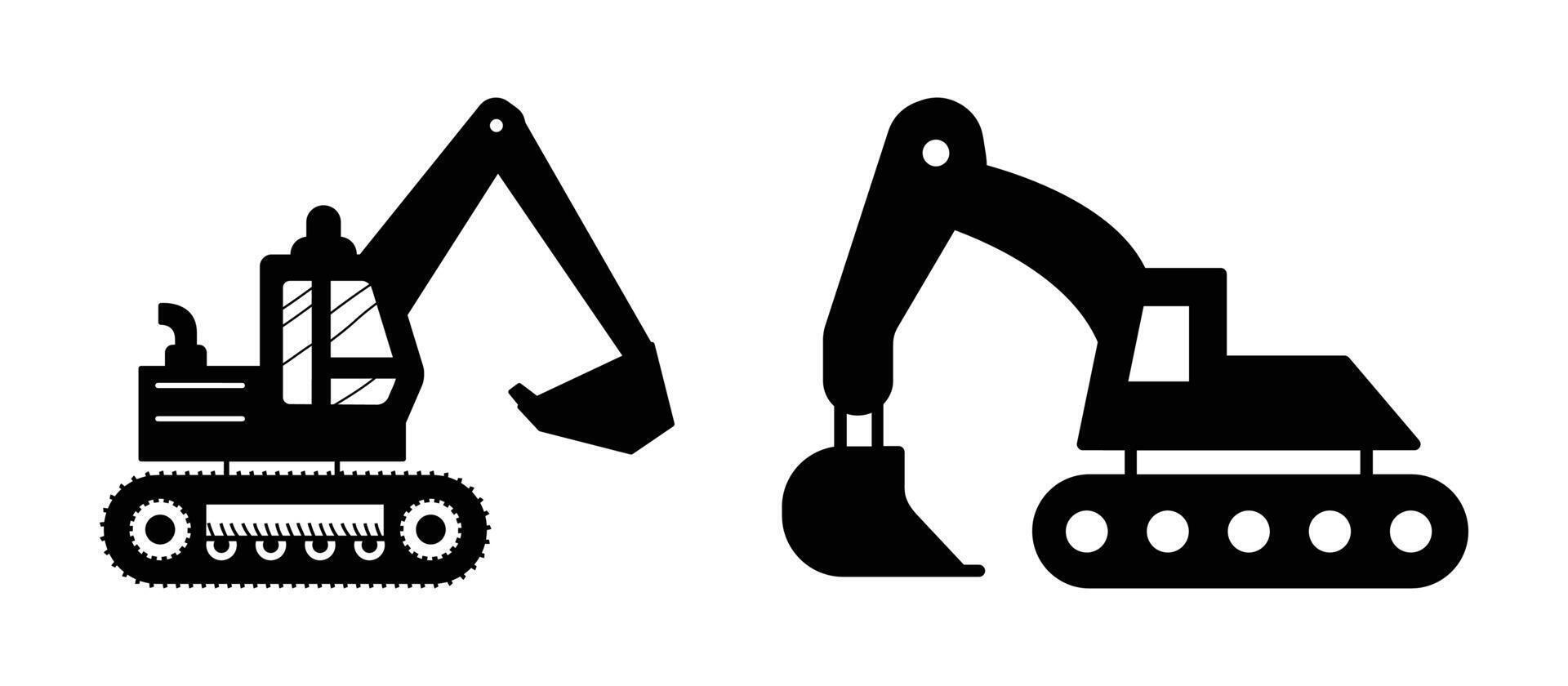 Two excavator silhouettes isolated on a white background vector