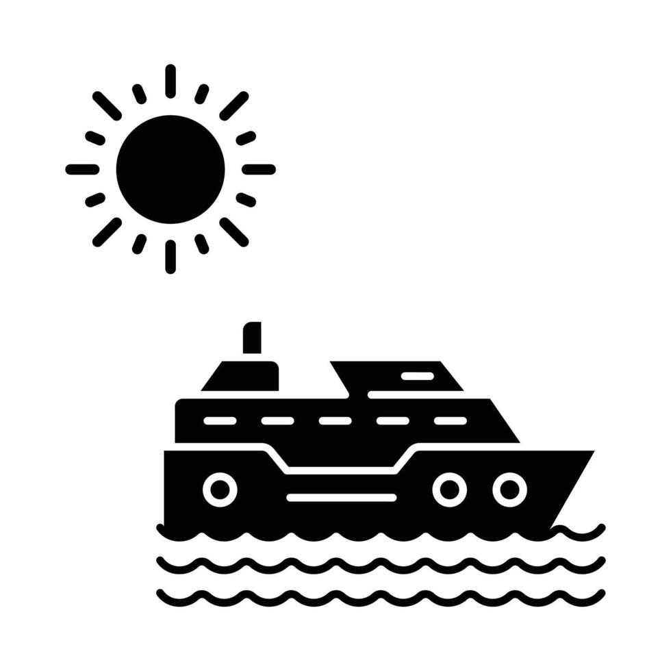Black silhouette of a boat on the sea with the sun vector
