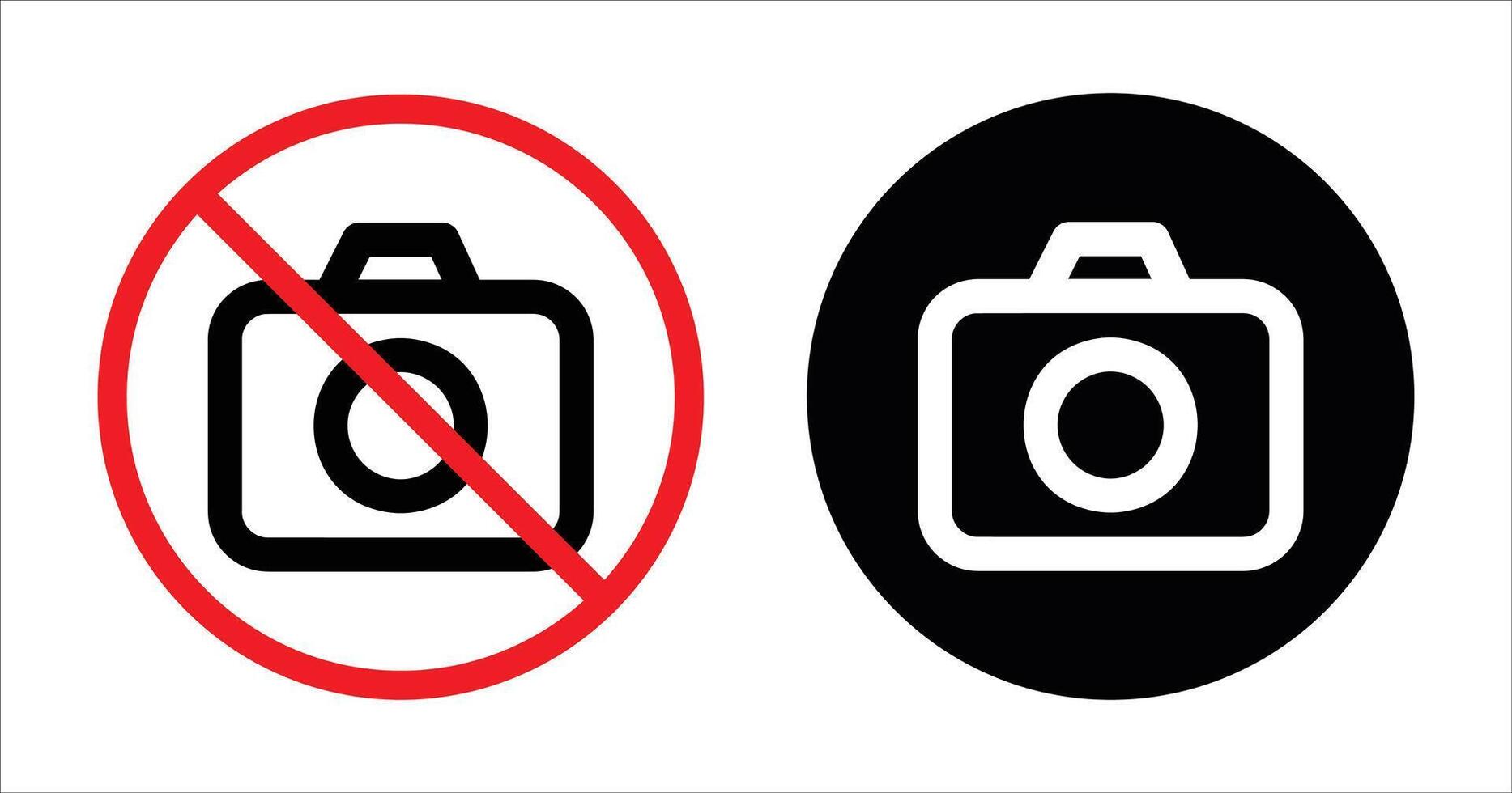 No photography sign with camera icon inside a red circle and a camera icon inside a black circle on a white background vector