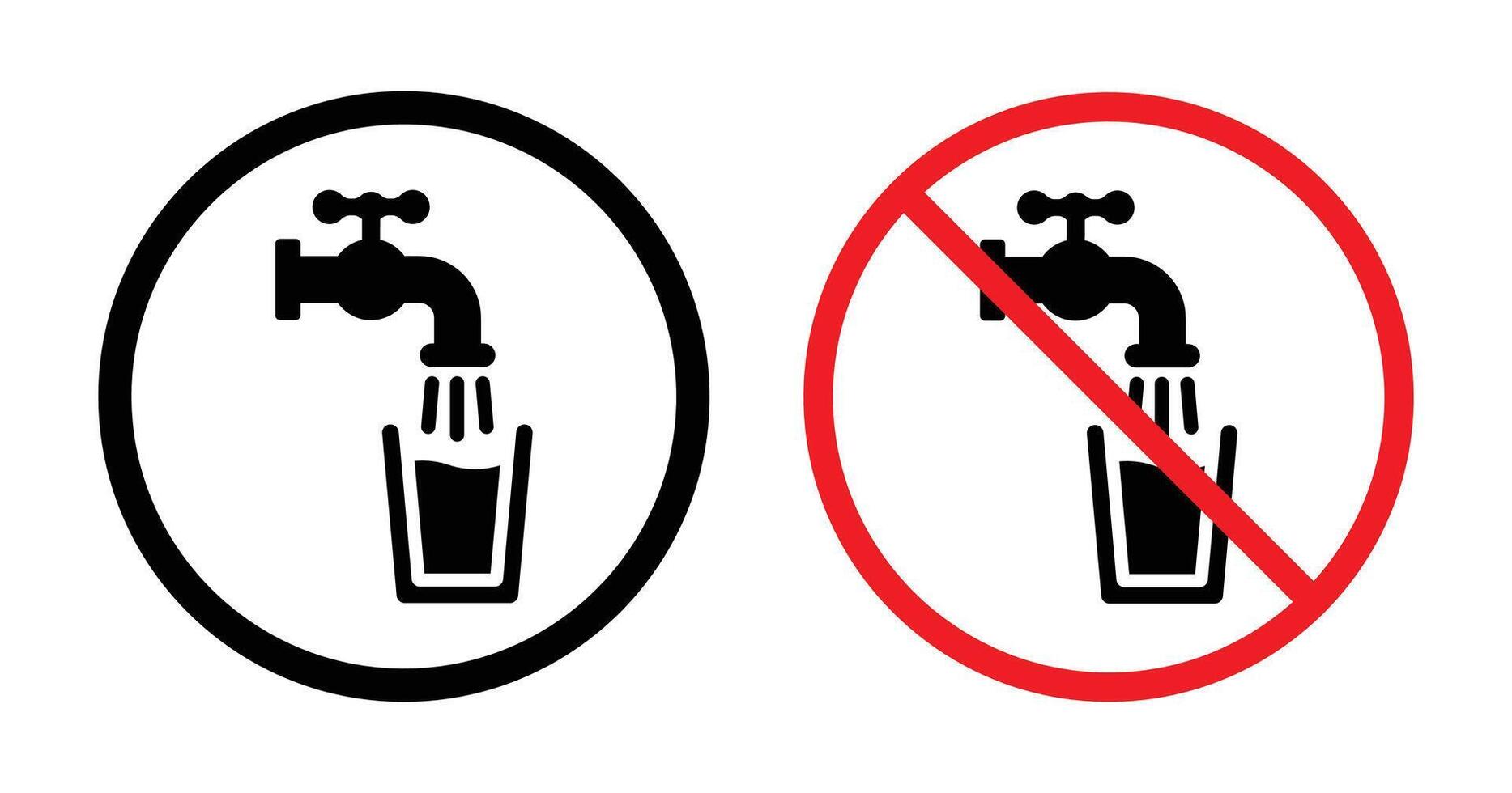 Do Not Drink Water Icon Set - Tap Water Warning Sign, Drinkable Water Symbol vector