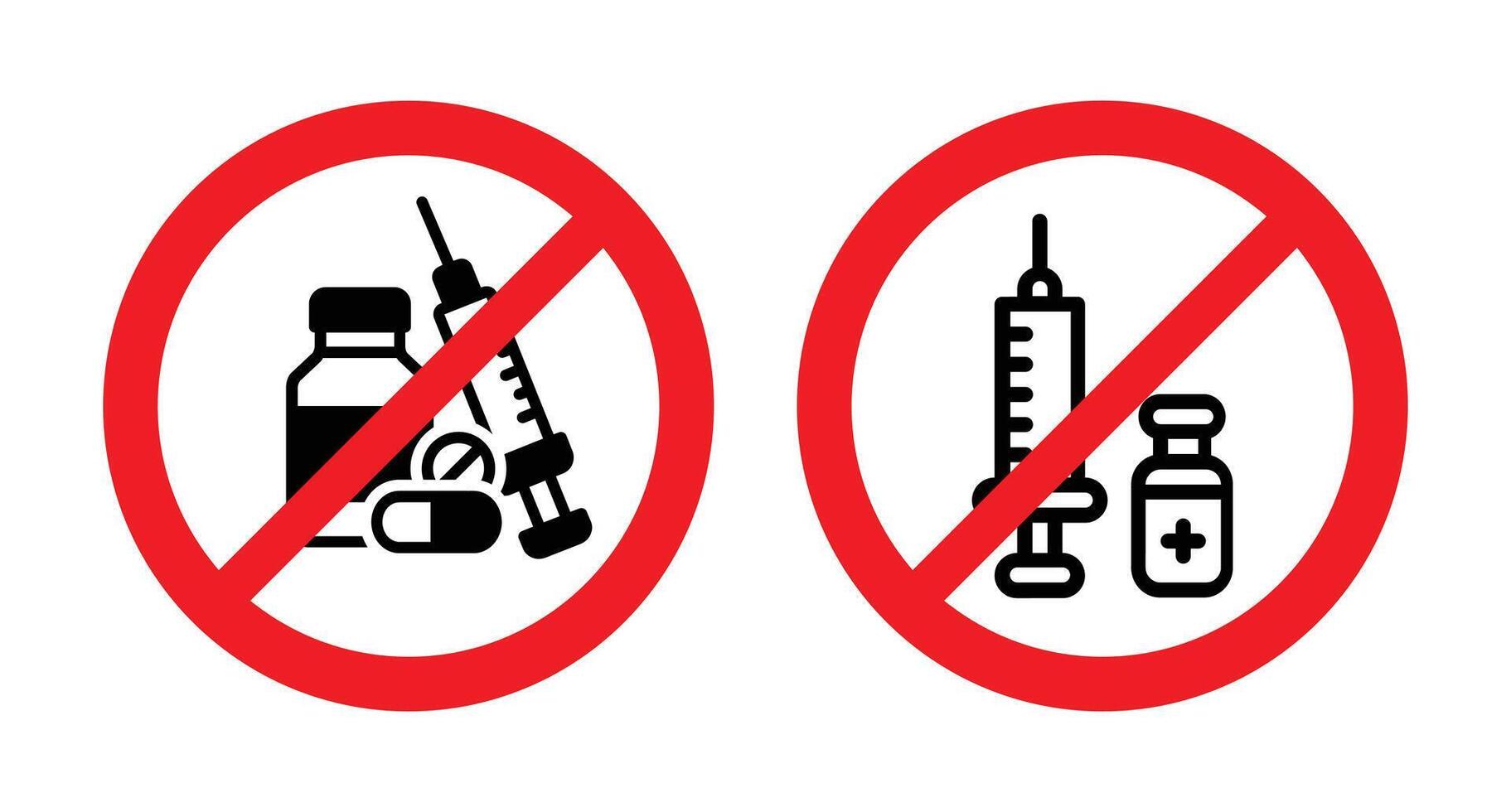 No Drugs and Injection Symbol. Prohibited Medicine and Syringe Icon vector
