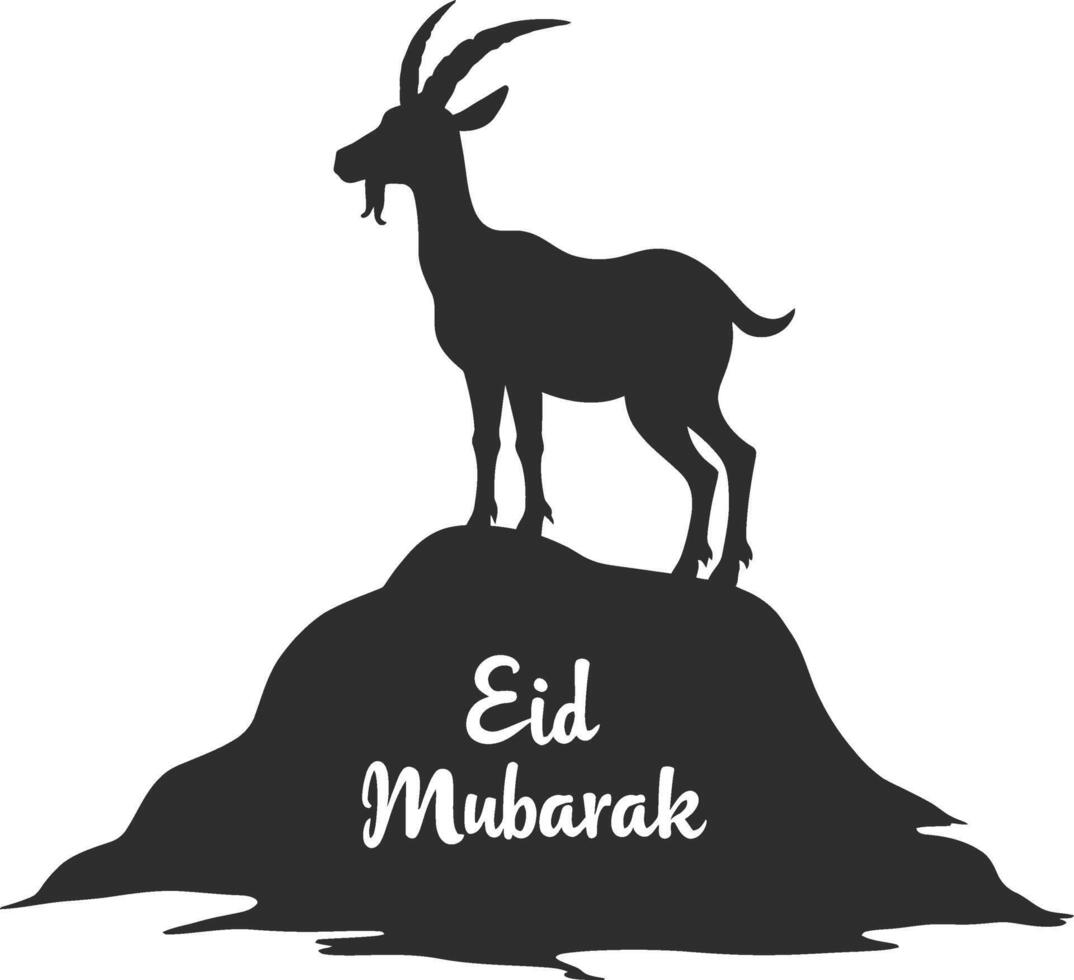 Majestic goat silhouette standing boldly stark and clear honoring Eid ul Adha on monochrome vector