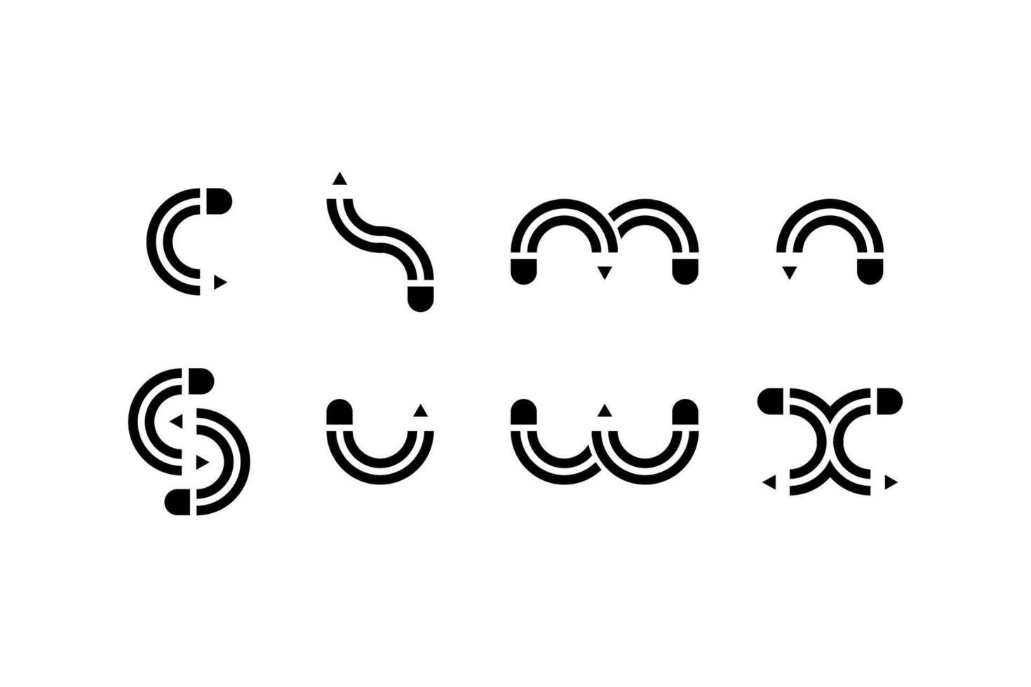 Set of initial alphabet pencil logo icon. Monogram style pencil logo icons collection. vector