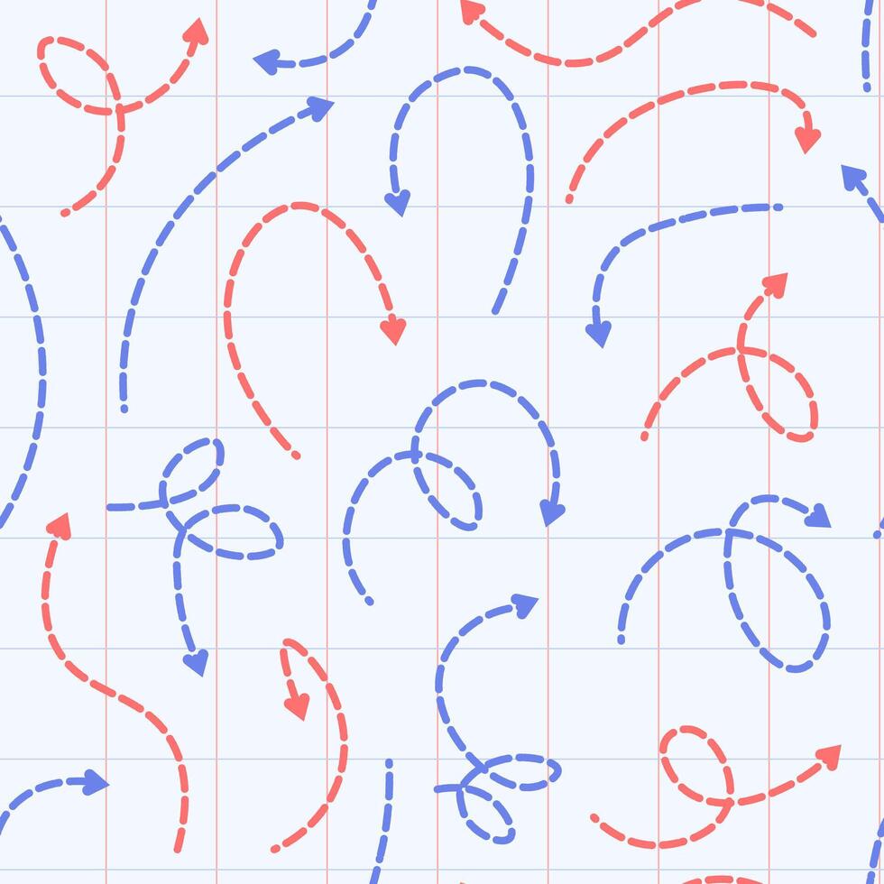 Seamless pattern of swirling dotted lines in red and blue on a checkered background vector
