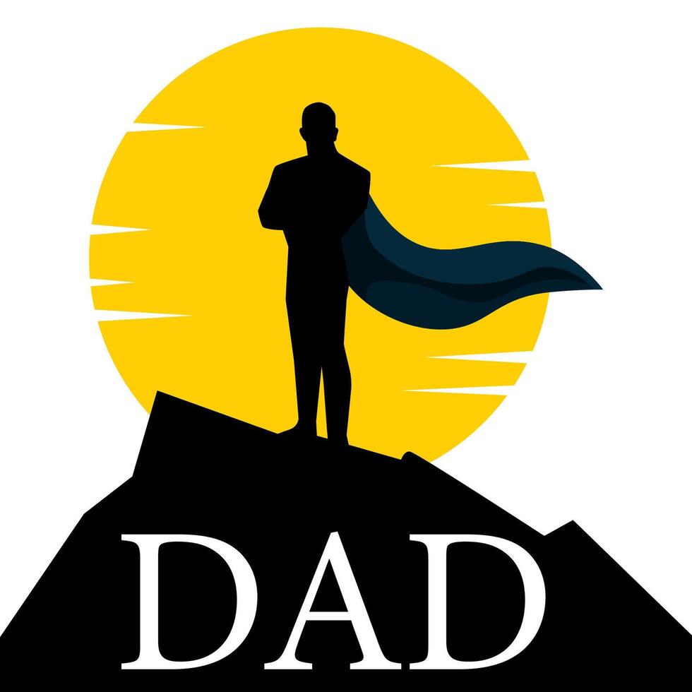 Silhouette of man super hero father on rock and sun background for Father's Day vector