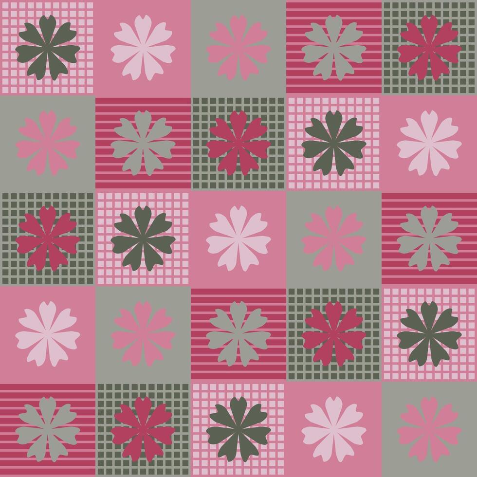 Modern Minimal Botanical seamless Pattern with flowers checkered vector