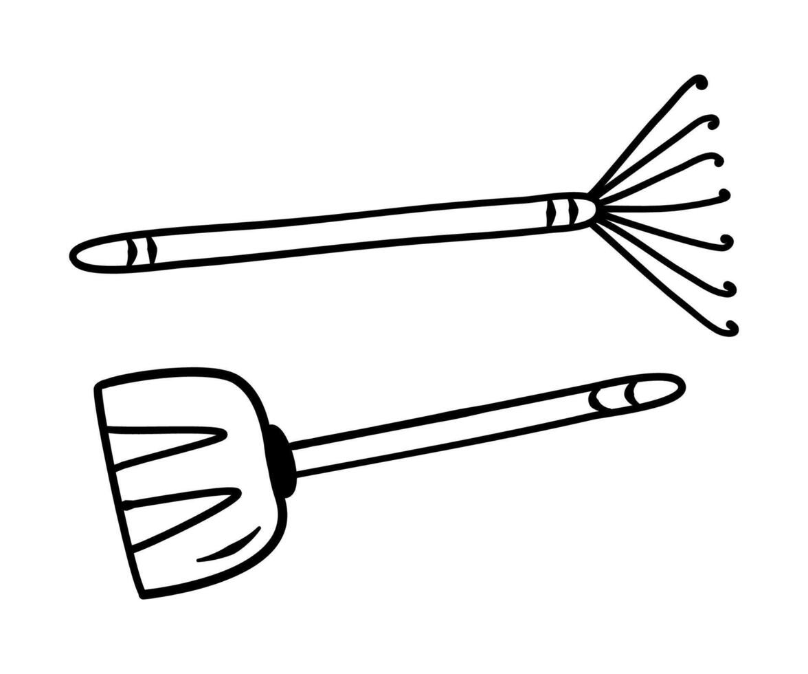 Doodle garden set related illustration such as shovel, rake and more. Leaf cleanup. vector