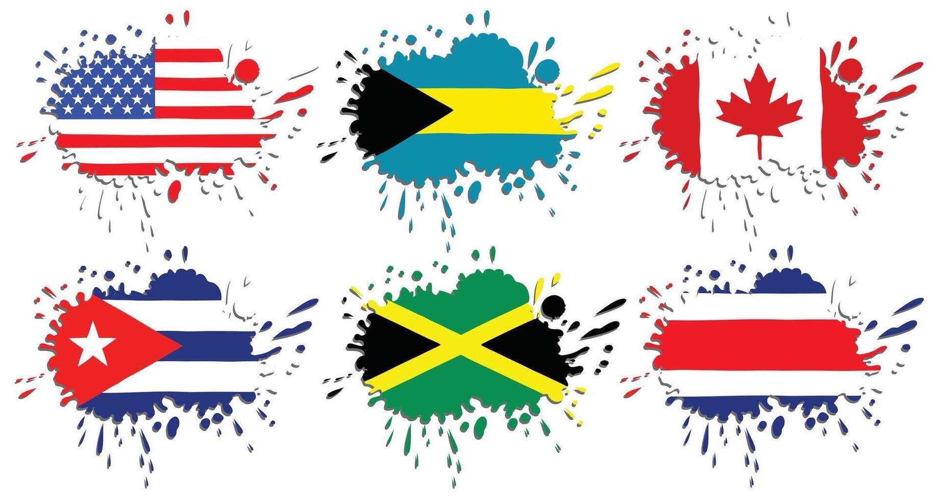 Flags of North America as splashes on a white background vector