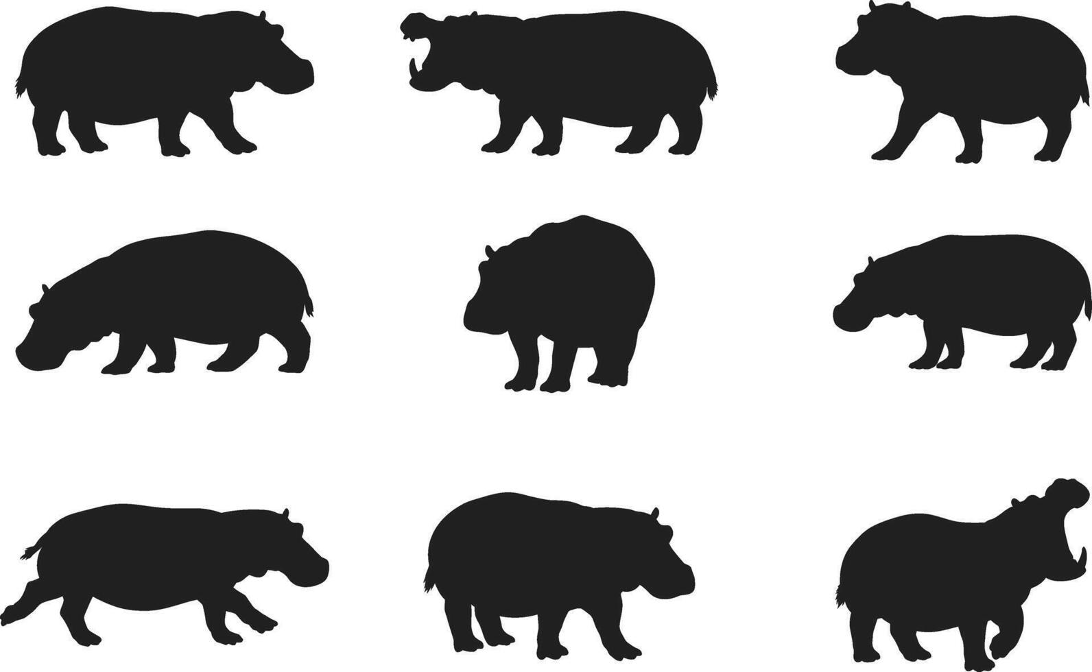 A collection of hippo silhouettes for artwork compositions vector