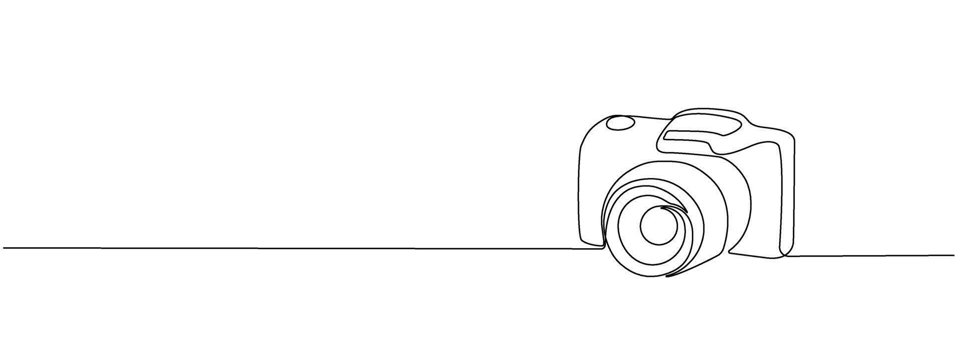 Drawing of a camera with one continuous line. Minimal symbol of photography. line editable illustration of professional camera vector