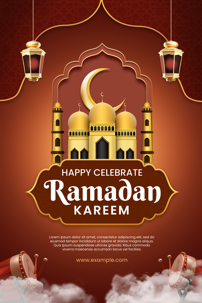Red Brown Happy Celebrate Ramadan Kareem Flyer psd