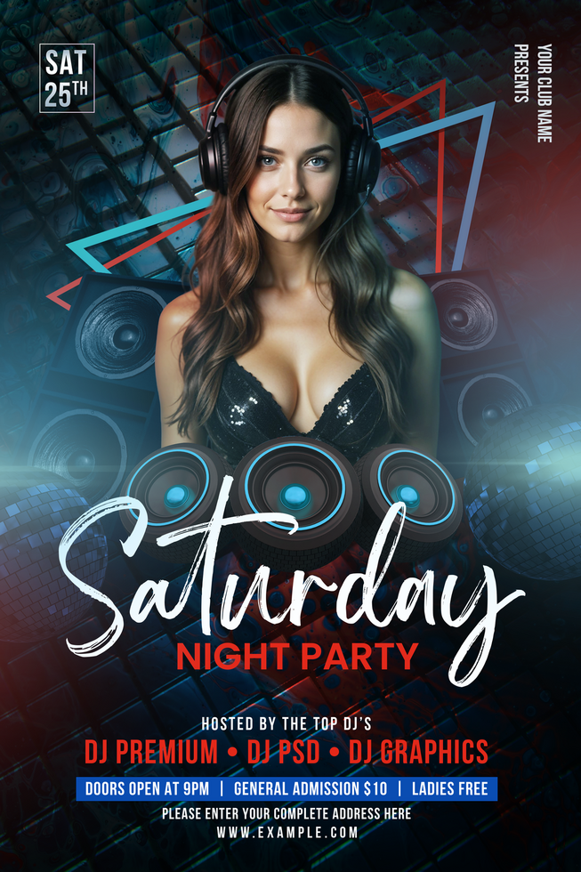 Luxury Black blue Saturday Night Party Flyer psd