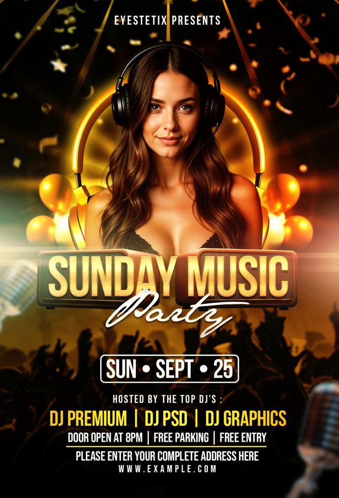 Professional Gold Orange Sunday Night Party psd