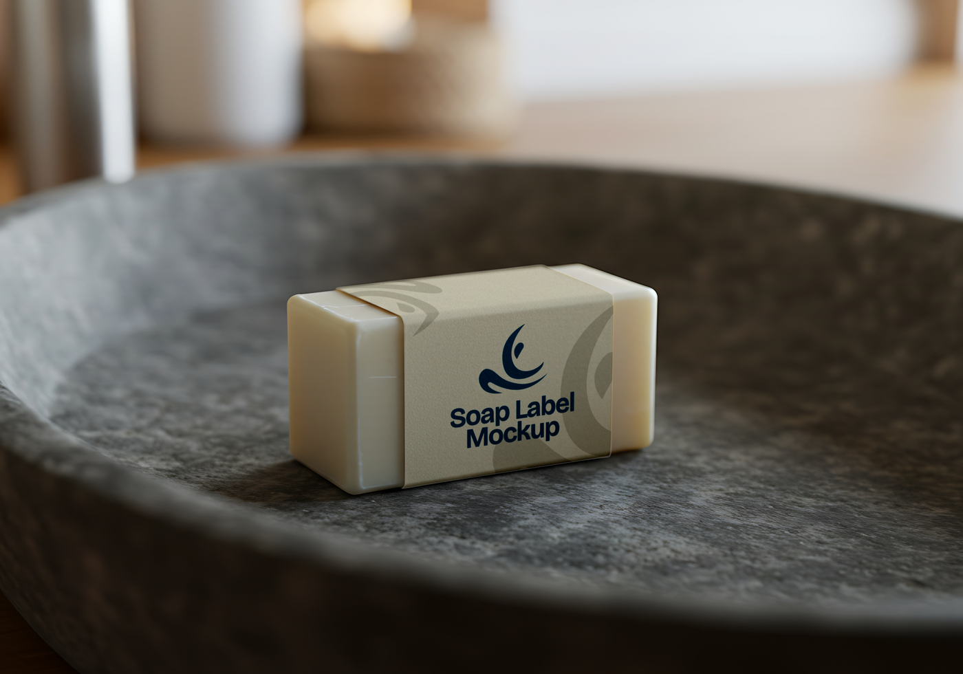 Soap Label Mockup on Stone Bowl psd