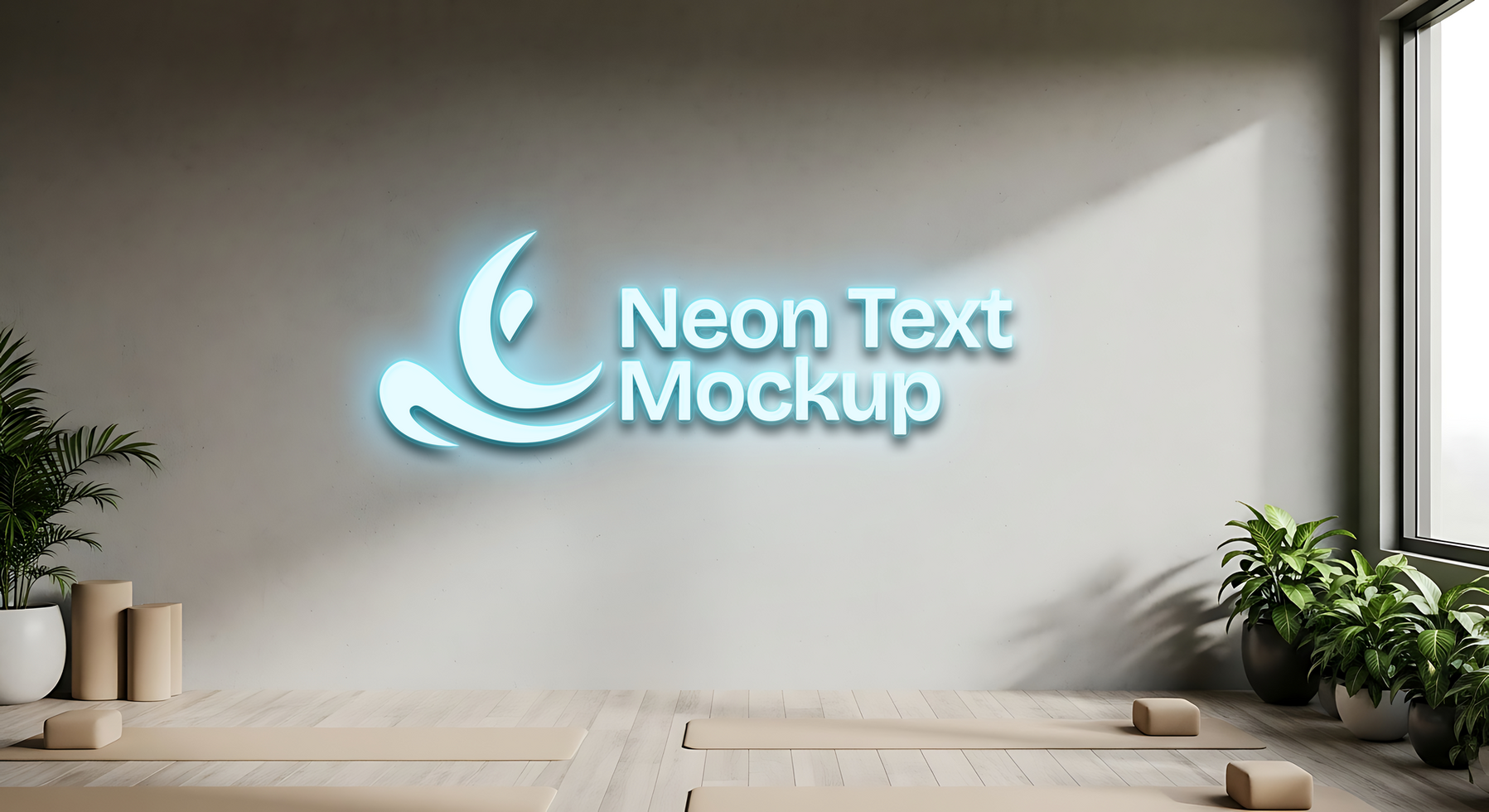 Neon Text Mockup in a Yoga Studio psd