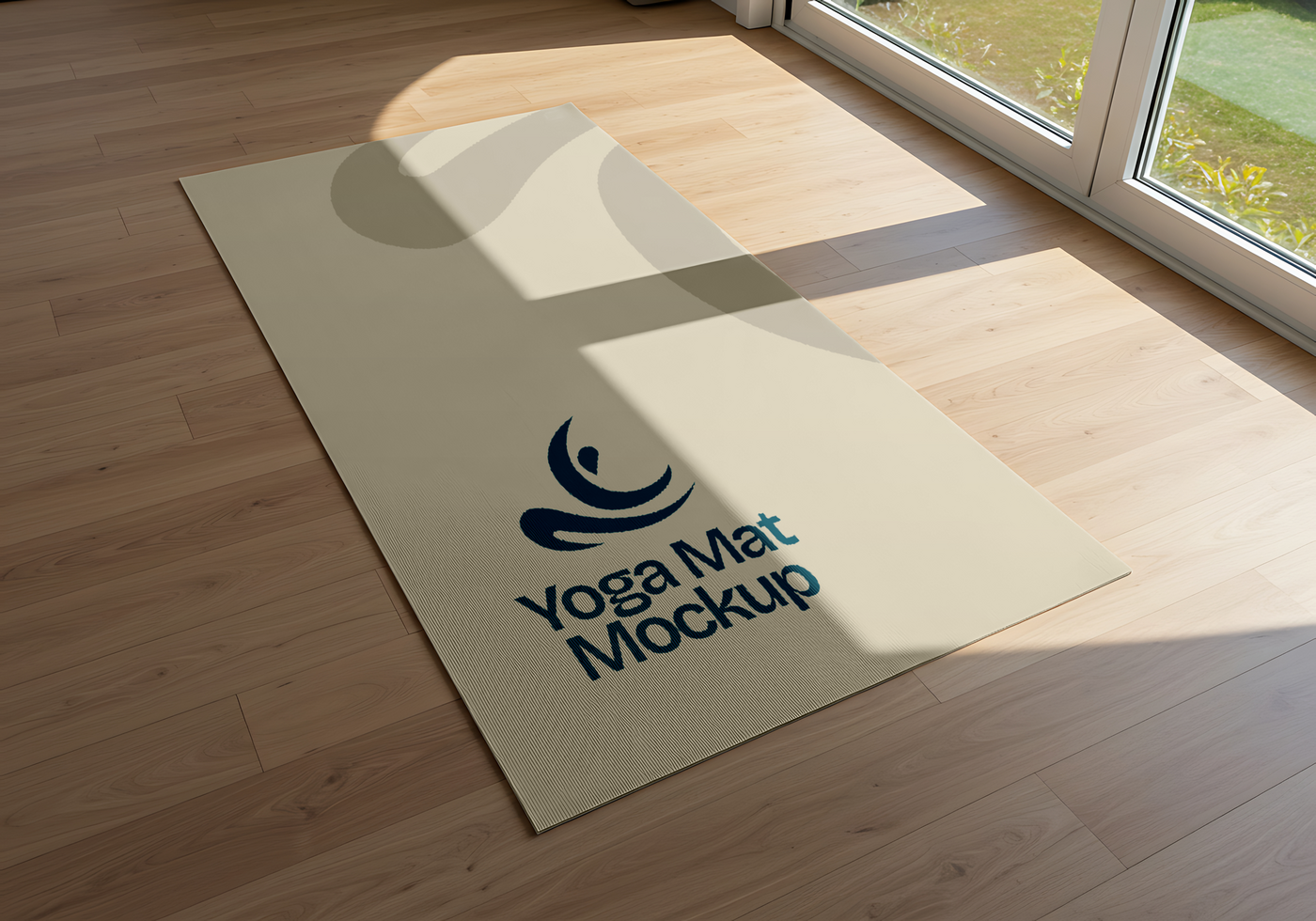 Yoga Mat Mockup on a Wooden Floor psd