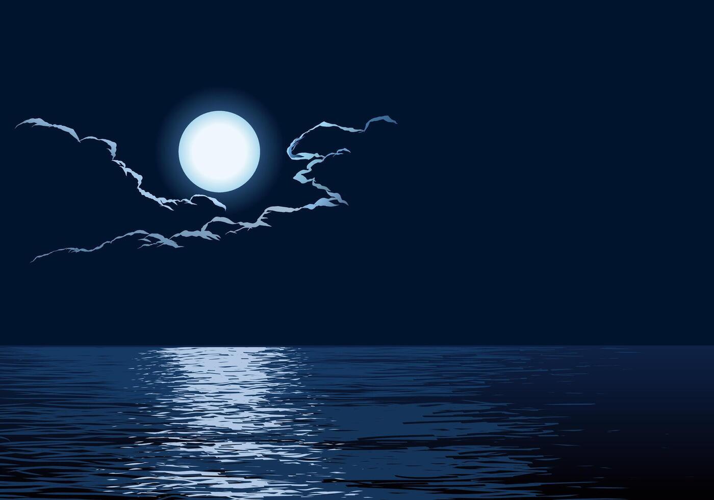 Breathtaking night illustration with full moon over the sea vector