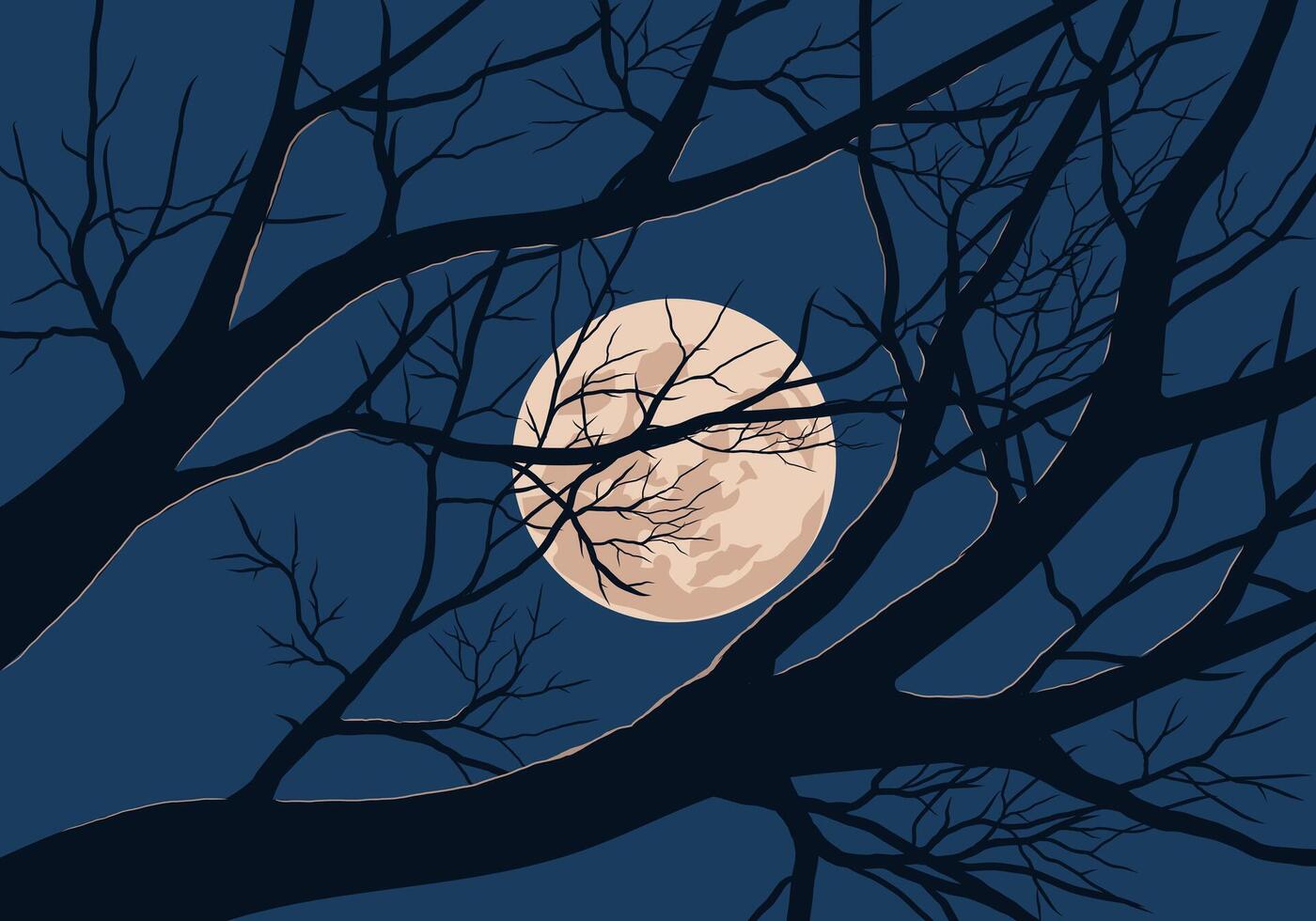Illustration of moon behind the tree branch vector