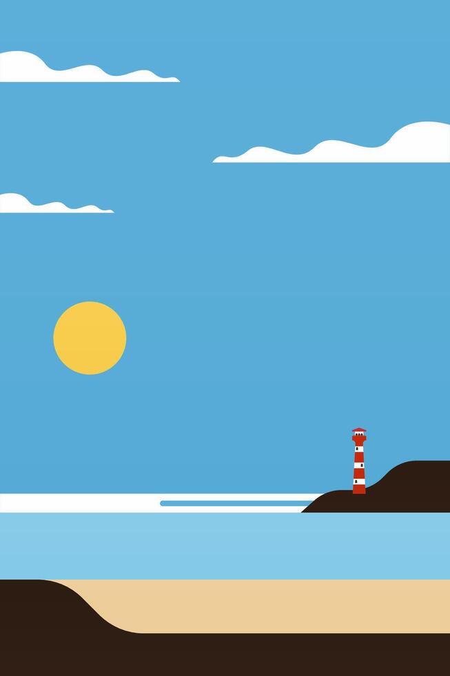 Flat lighthouse outdoor boho landscape wall art illustration background vector