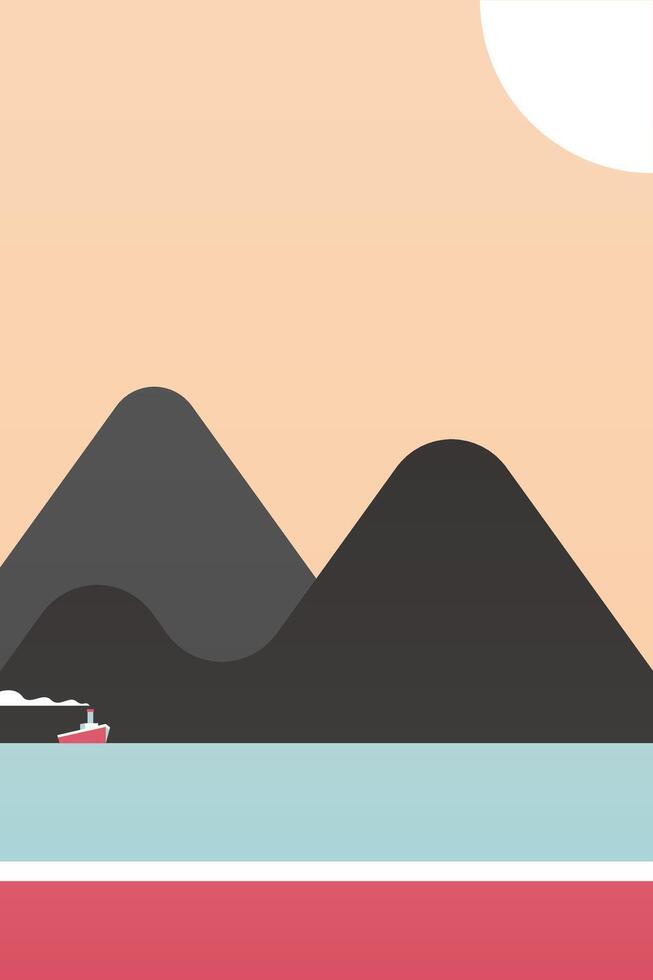Flat outdoor mountain ocean boho landscape wall art illustration background vector