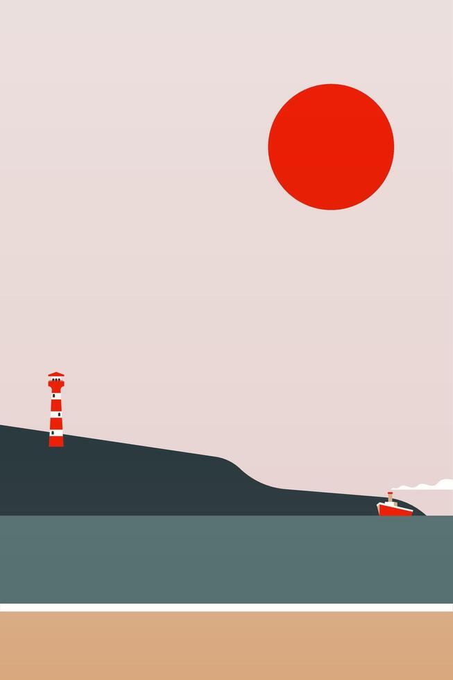 Lighthouse outdoor boho landscape wall art illustration background vector