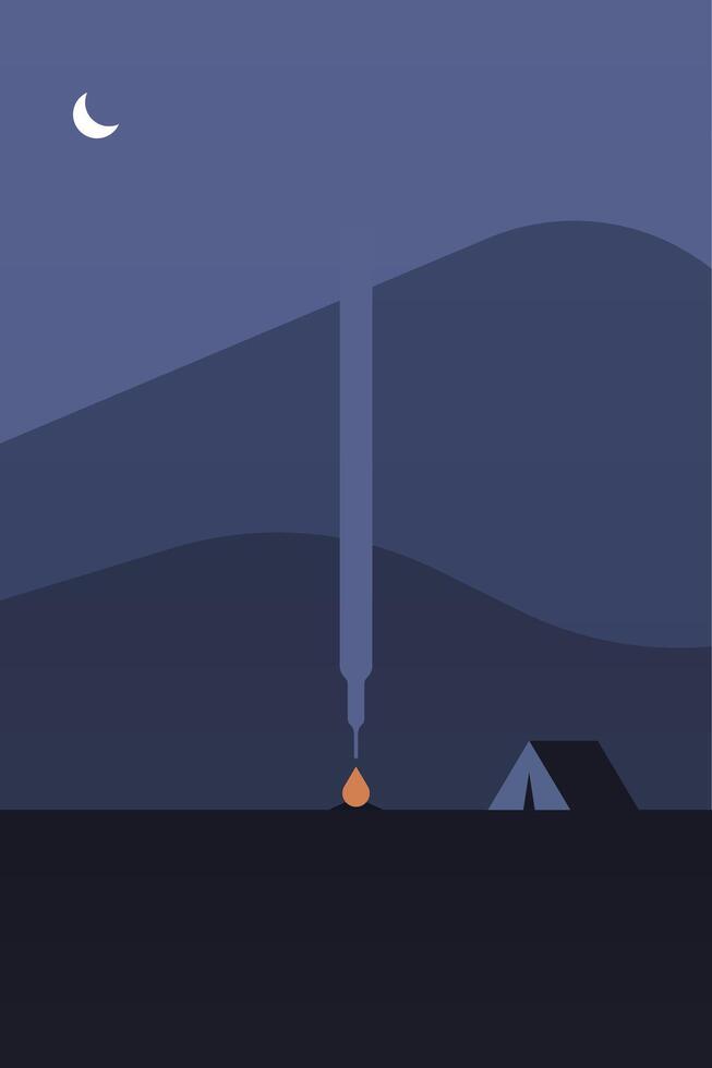 Flat outdoor camp fire landscape wall art illustration background vector