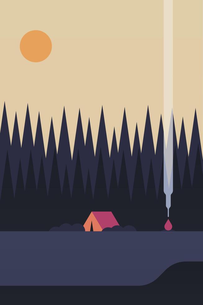 Flat outdoor forest camp boho landscape wall art illustration background vector