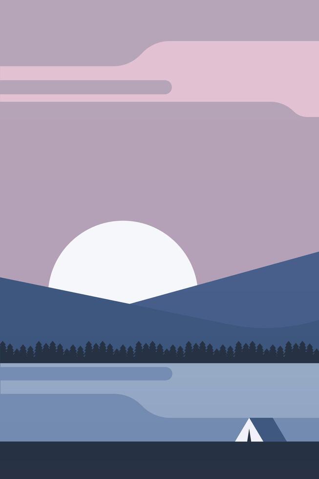 Flat outdoor camp evening boho landscape wall art illustration background vector