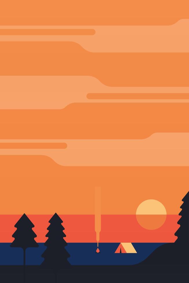 Flat outdoor camp ight boho landscape wall art illustration background vector