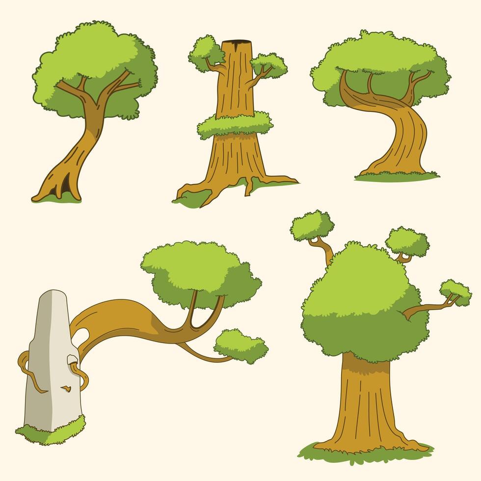 clipart of various shapes of trees in flat style, illustration with nature concept vector